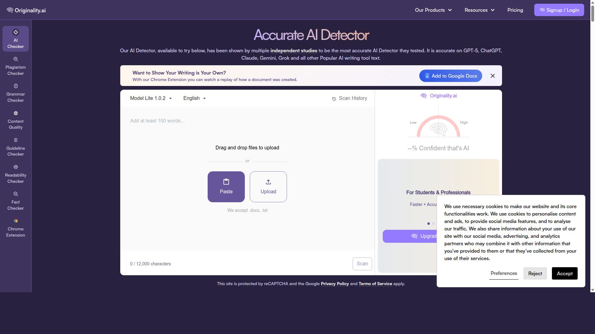 Originality AI website