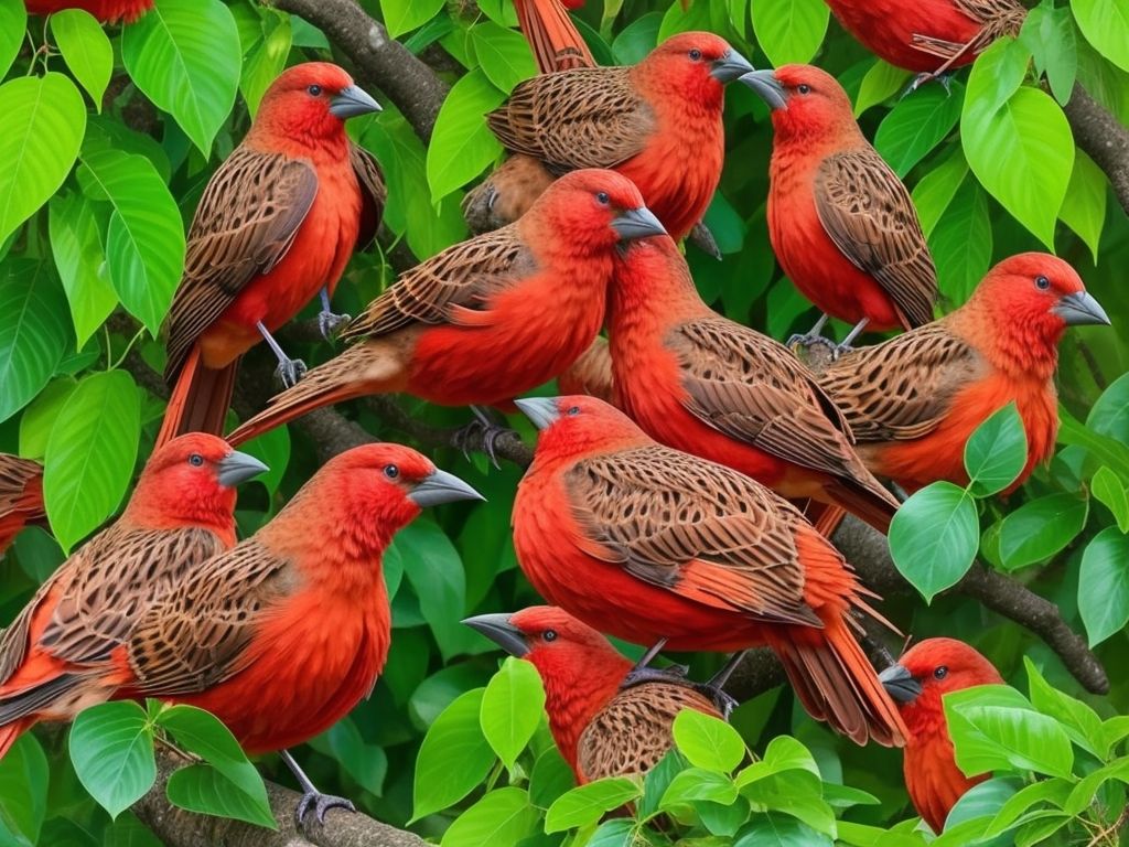 20 Brown Birds With Red Heads