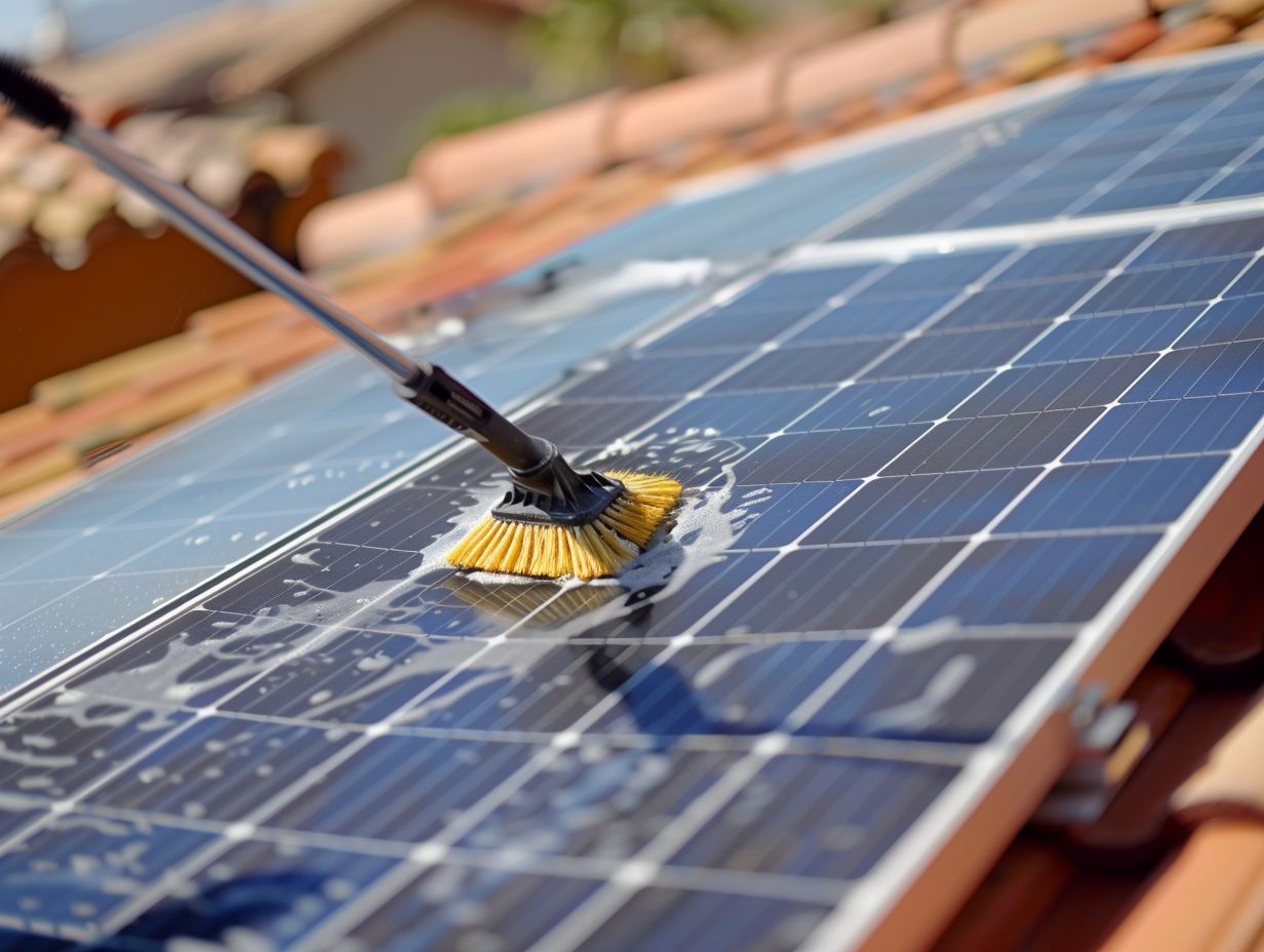 Roof solar panel cleaning with Reach & Wash