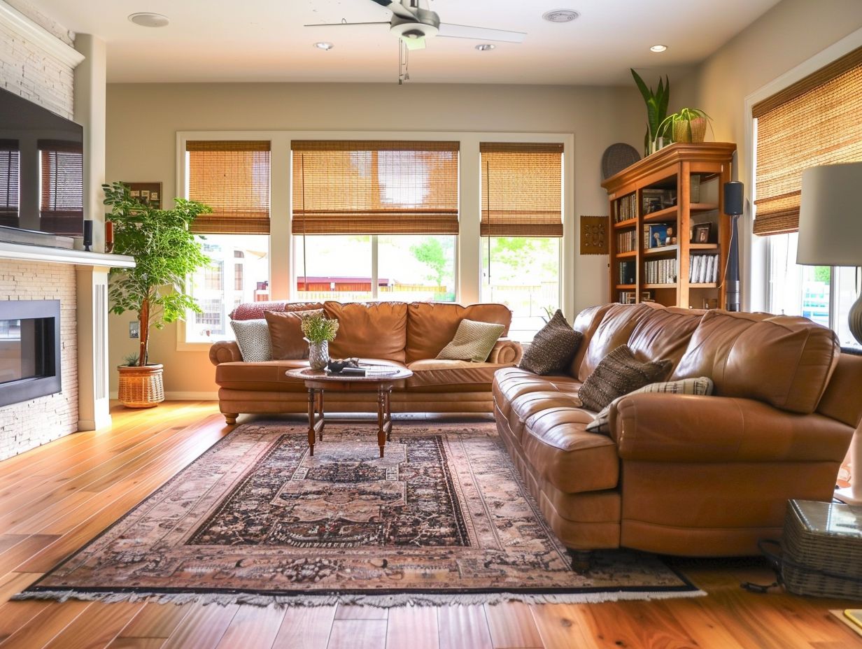 Comfortable living room with large leather sofas and a Persian rug