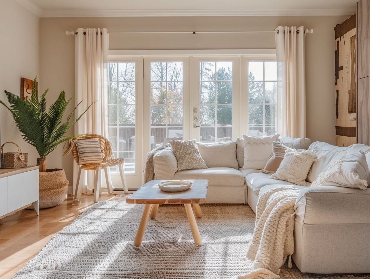 A sunny living room with upholstered furniture