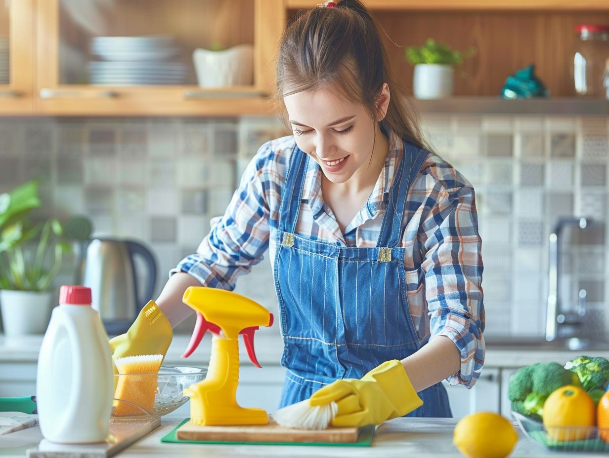 A woman doing some cleaning chores in the kitchen